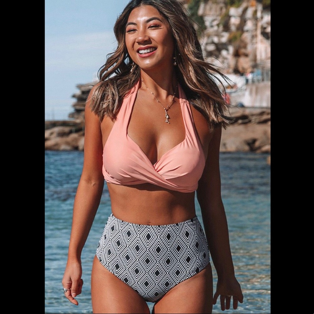 Cupshe Pink and Black Geometric Bikini